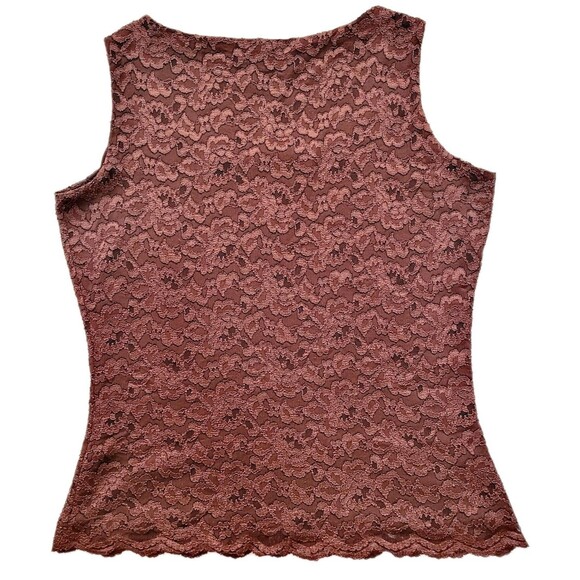 Coldwater Creek Women's Sz XS Tank Top Brown Knit Lace Shirt Full Lace - Picture 2 of 8